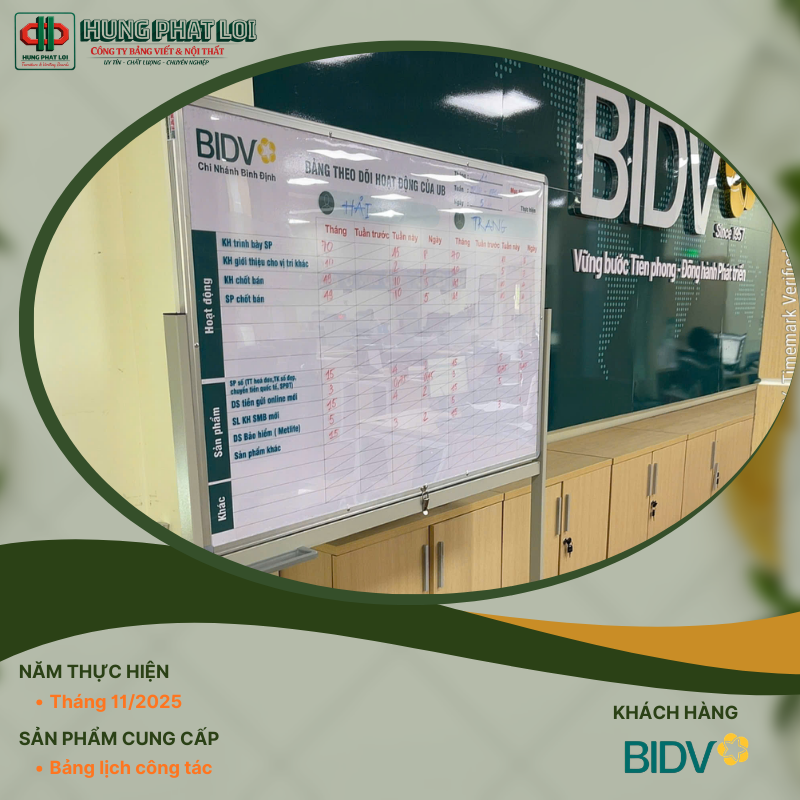 Lắp đặt Bảng Lịch Công Tác Cho BIDV tại Quy Nhon